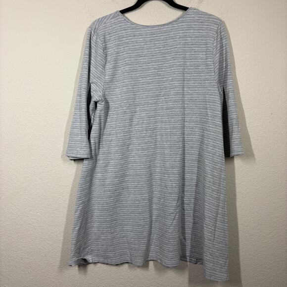 Garnet Hill Large Swing Mini Shift Dress Gray Tencel Blend Pinstriped 3/4 Sleeve - Picture 3 of 8